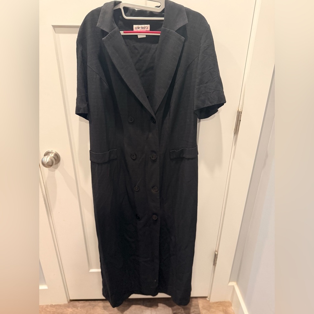 Vintage Style Black Blazer Dress 18W Double Breasted Midi